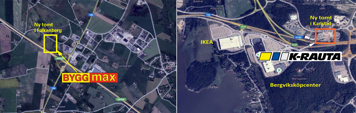 K-Rauta och Byggmax är nya hyresgäster i Karlstad och Falkenberg.